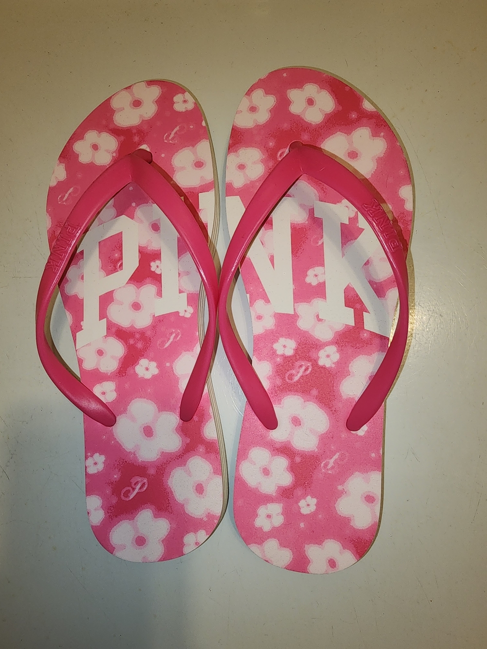 PINK Victoria's Secret Pink Floral Flip Flop Sandals